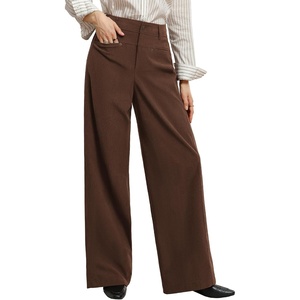 GRACE KARIN Corduroy Pants Women Casual Wide Leg Baggy Trousers Fall Winter | 4 Pockets front and back,Stretch,Rivets,Elastic High Waist,Palazzo,Leisure,Home(Dark Brown)