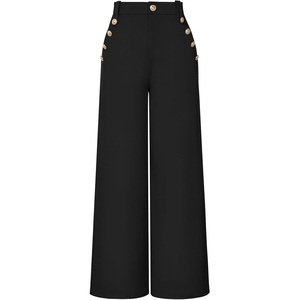 GRACE KARIN Wide Leg Dress Pants for Women 2026 Business Casual Trousers | High Waisted, Work, Buttons, with Pockets, Straight Leg, Teacher, Flowy Palazzo(Black)