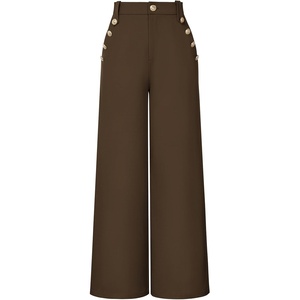 GRACE KARIN Wide Leg Dress Pants for Women 2026 Business Casual Trousers | High Waisted, Work, Buttons, with Pockets, Straight Leg, Teacher, Flowy Palazzo(Coffee)