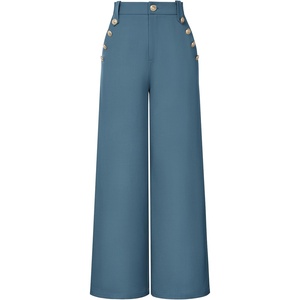GRACE KARIN Wide Leg Dress Pants for Women 2026 Business Casual Trousers | High Waisted, Work, Buttons, with Pockets, Straight Leg, Teacher, Flowy Palazzo(Denim Blue)