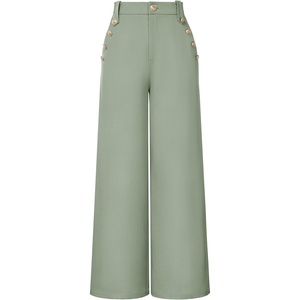 GRACE KARIN Wide Leg Dress Pants for Women 2026 Business Casual Trousers | High Waisted, Work, Buttons, with Pockets, Straight Leg, Teacher, Flowy Palazzo(Grey Green)
