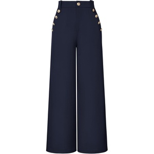 GRACE KARIN Wide Leg Dress Pants for Women 2026 Business Casual Trousers | High Waisted, Work, Buttons, with Pockets, Straight Leg, Teacher, Flowy Palazzo(Navy)