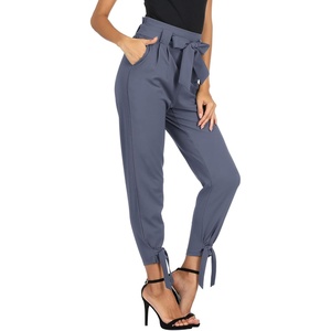 GRACE KARIN Womens Casual High Waist Pencil Pants Paper Bag Pants for Work | Casual, High Waist, Pencil, with Pockets, Bow-Knot Cropped, Paper Bag, Work(Blue-gray)