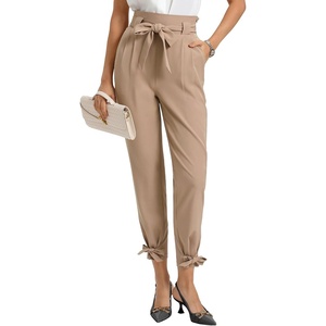 GRACE KARIN Womens Casual High Waist Pencil Pants Paper Bag Pants for Work | Casual, High Waist, Pencil, with Pockets, Bow-Knot Cropped, Paper Bag, Work(Camel)