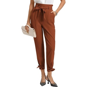 GRACE KARIN Womens Casual High Waist Pencil Pants Paper Bag Pants for Work | Casual, High Waist, Pencil, with Pockets, Bow-Knot Cropped, Paper Bag, Work(Coffee)