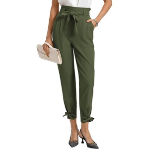 GRACE KARIN Womens Casual High Waist Pencil Pants Paper Bag Pants for Work | Casual, High Waist, Pencil, with Pockets, Bow-Knot Cropped, Paper Bag, Work(Dark Olive Green)