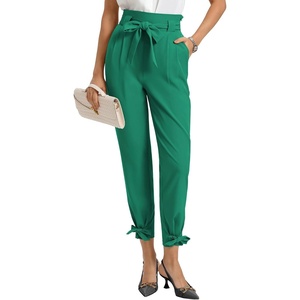 GRACE KARIN Womens Casual High Waist Pencil Pants Paper Bag Pants for Work | Casual, High Waist, Pencil, with Pockets, Bow-Knot Cropped, Paper Bag, Work(Green)