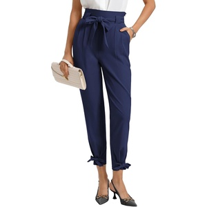 GRACE KARIN Womens Casual High Waist Pencil Pants Paper Bag Pants for Work | Casual, High Waist, Pencil, with Pockets, Bow-Knot Cropped, Paper Bag, Work(Navy Blue)