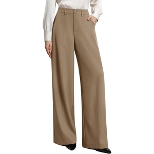 GRACE KARIN Womens Wide Leg Dress Pants Business Office Work Slacks Outfit | Texture,Drape,Flowy,Tailored,Pockets,Elastic High Waist,Palazzo,Casual,Formal,Meetings(Khaki)