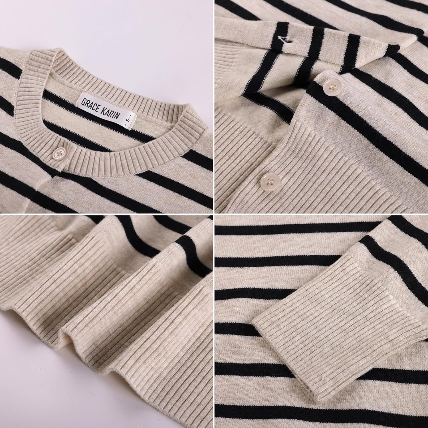 image:imageGRACE KARIN Cropped Cardigan Sweaters for Women Long Sleeve Crew Neck Open Front Jackets Y2K Fall Fashion Clothes 2026Beige Black