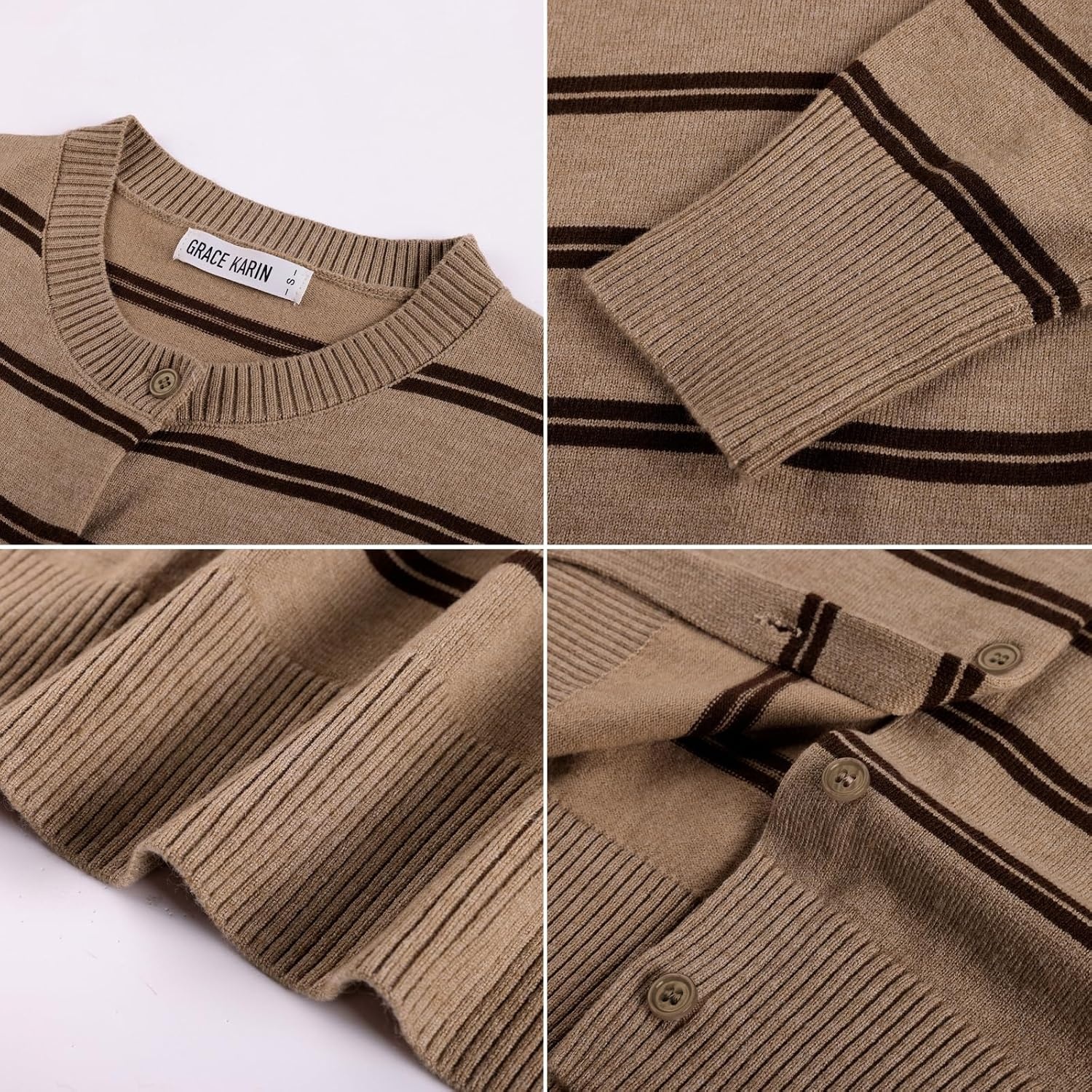 image:imageGRACE KARIN Cropped Cardigan Sweaters for Women Long Sleeve Crew Neck Open Front Jackets Y2K Fall Fashion Clothes 2026Khaki Coffee