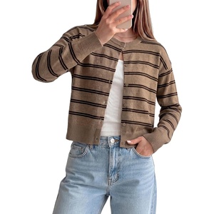GRACE KARIN Cropped Cardigan Sweaters for Women Long Sleeve Crew Neck Open Front Jackets Y2K Fall Fashion Clothes 2026(Khaki Coffee)