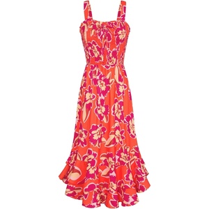 GRACE KARIN Women’s 2026 Summer Floral Boho Dresses | Square Neck Strapped Swing A Line Sundress, Long Maxi Beach Dress Outfits, Sleeveless Hawaiian Trendy Fashion Clothes(Purple Orange)