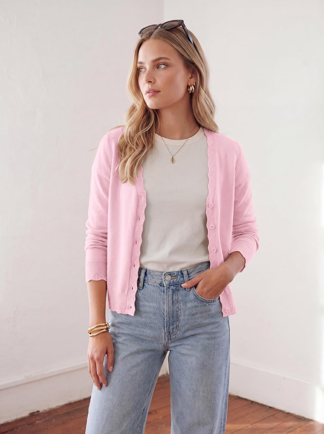 image:imageGRACE KARIN Cardigan Sweaters for Women Wool Blend Sweater Fall Fashion Button UpLong Sleeve V Neck Open FrontSoft KnitDressy Cropped ShrugsSummer Fall ClothesBusiness Casual Teacher OutfitsLight Pink