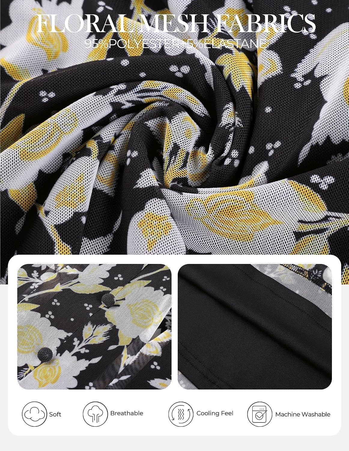 image:imageGRACE KARIN Women Boho Mesh Blouses Dressy Casual Peplum Tops Ruffle Short Sleeve Floral Shirts V Neck Business Work Outfits 2026 Summer Fashion ClothingBlack Yellow Floral