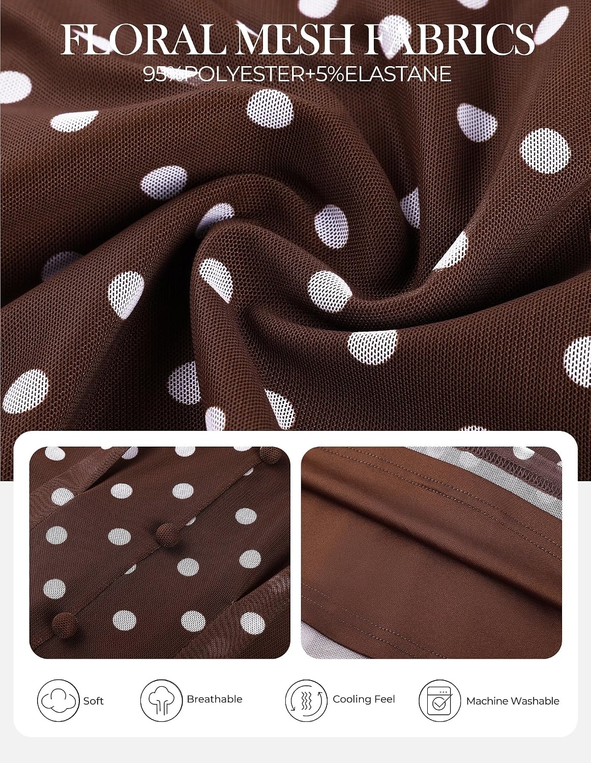 image:imageGRACE KARIN Women Boho Mesh Blouses Dressy Casual Peplum Tops Ruffle Short Sleeve Floral Shirts V Neck Business Work Outfits 2026 Summer Fashion ClothingBrown Polka Dots