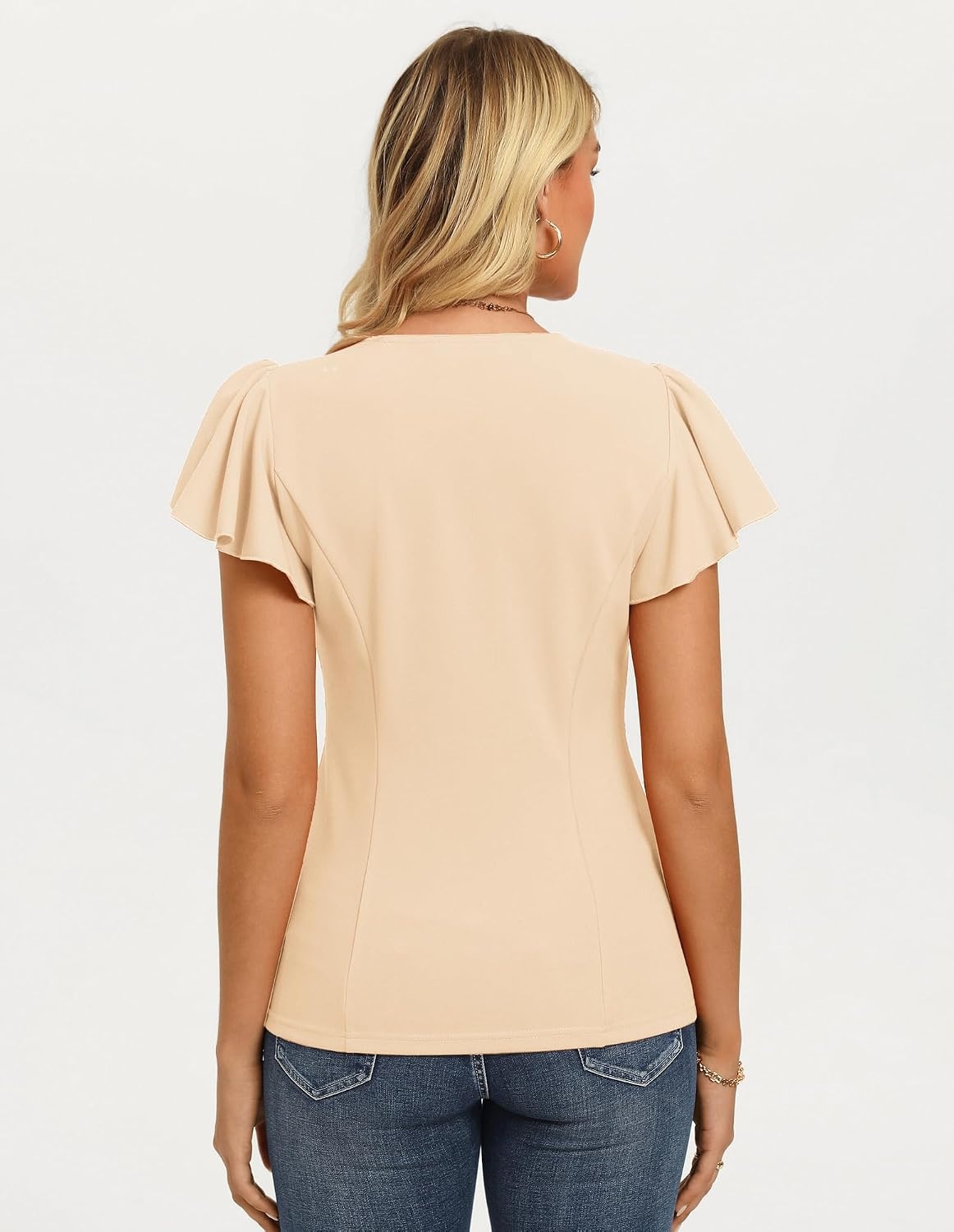 image:imageGRACE KARIN Womens Summer Blouses Dressy Casual Ruffle Peplum Tops V Neck Flutter Sleeve Shirts Summer Fashion Outfits Business Work TopsApricot