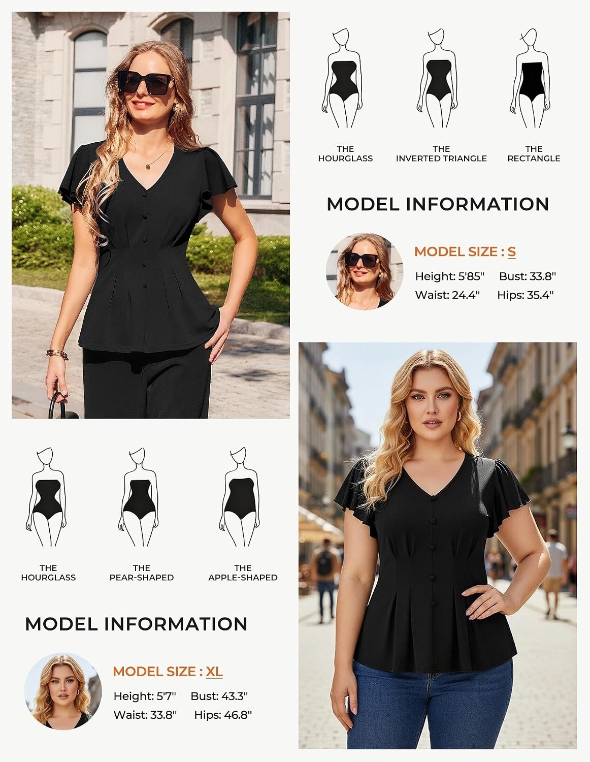 image:imageGRACE KARIN Womens Summer Blouses Dressy Casual Ruffle Peplum Tops V Neck Flutter Sleeve Shirts Summer Fashion Outfits Business Work TopsBlack