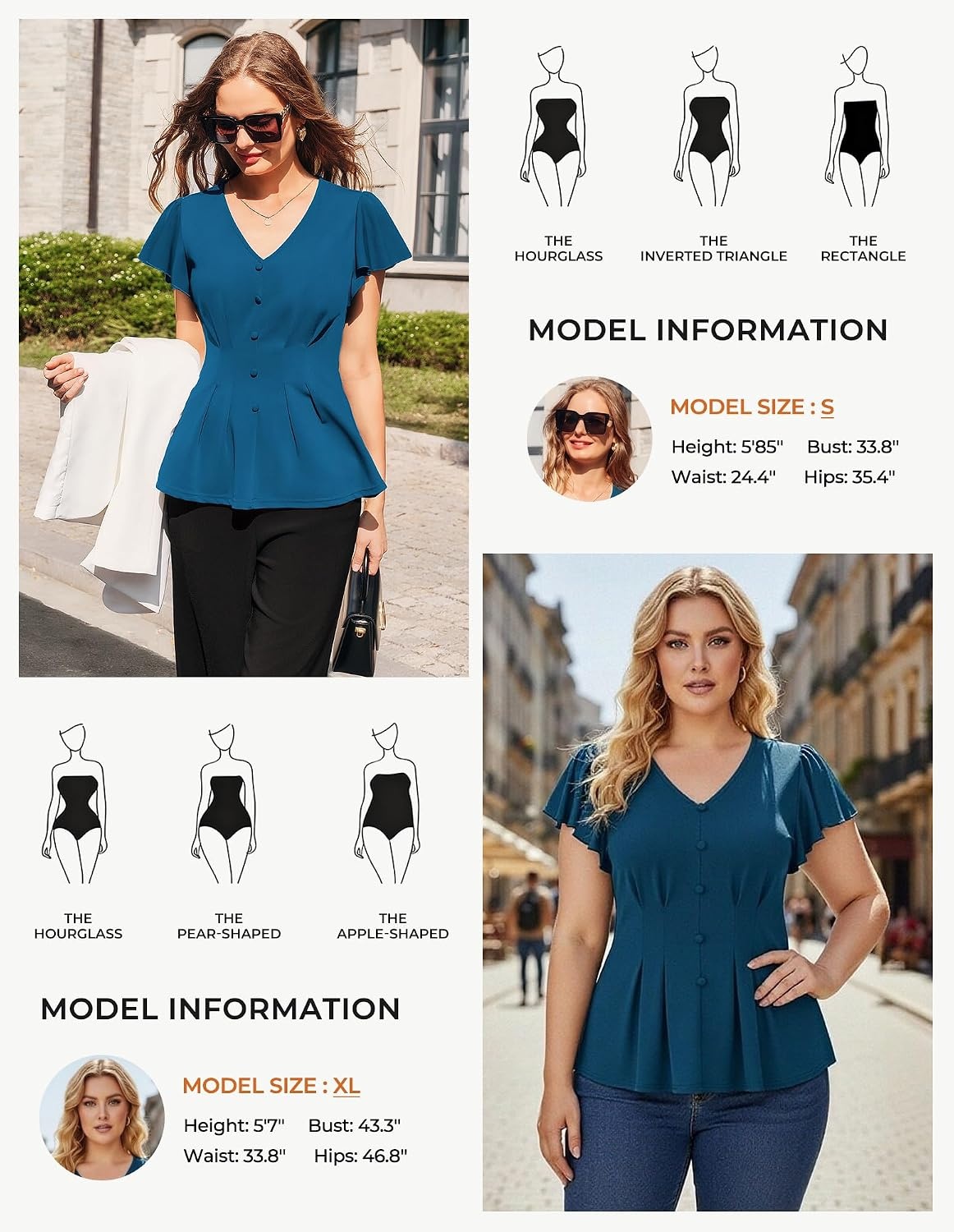 image:imageGRACE KARIN Womens Summer Blouses Dressy Casual Ruffle Peplum Tops V Neck Flutter Sleeve Shirts Summer Fashion Outfits Business Work TopsBlue