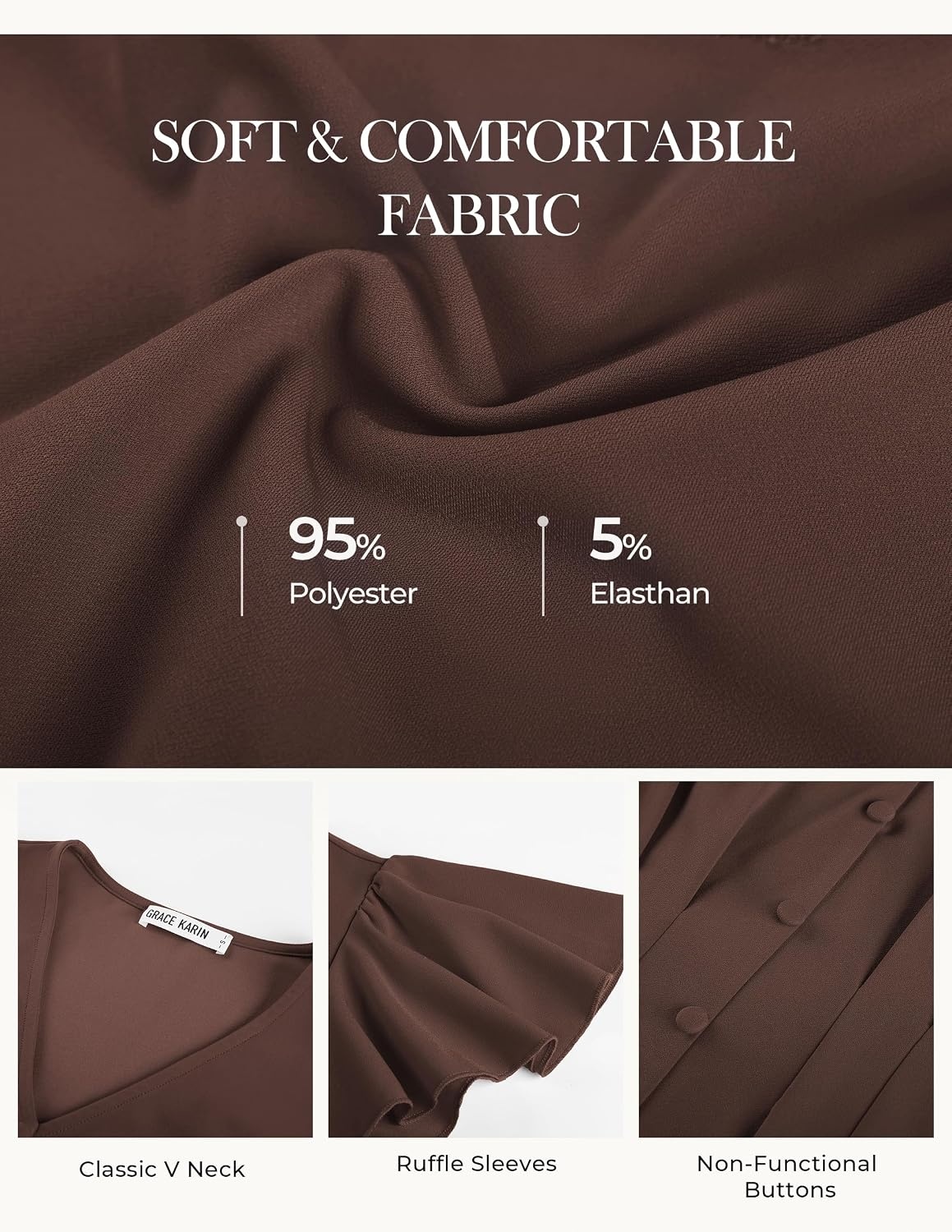 image:imageGRACE KARIN Womens Summer Blouses Dressy Casual Ruffle Peplum Tops V Neck Flutter Sleeve Shirts Summer Fashion Outfits Business Work TopsCoffee