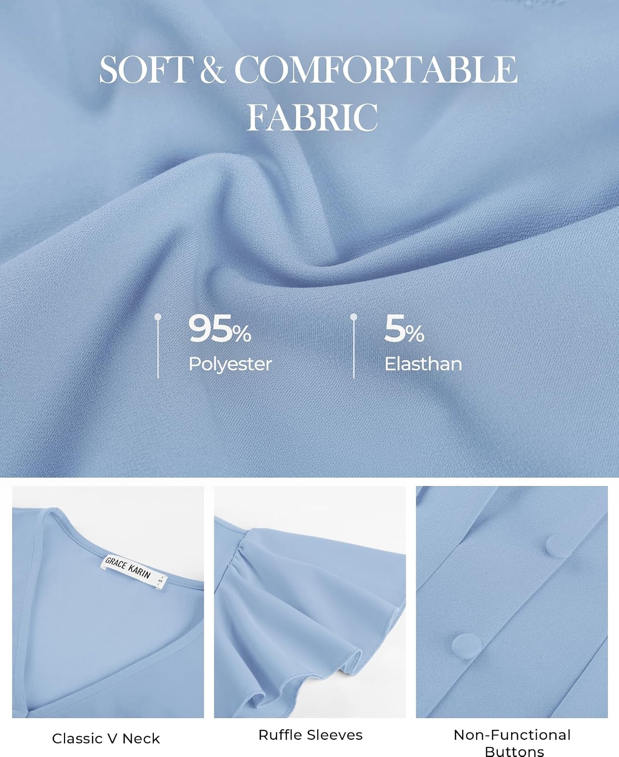 image:imageGRACE KARIN Womens Summer Blouses Dressy Casual Ruffle Peplum Tops V Neck Flutter Sleeve Shirts Summer Fashion Outfits Business Work TopsLight Blue