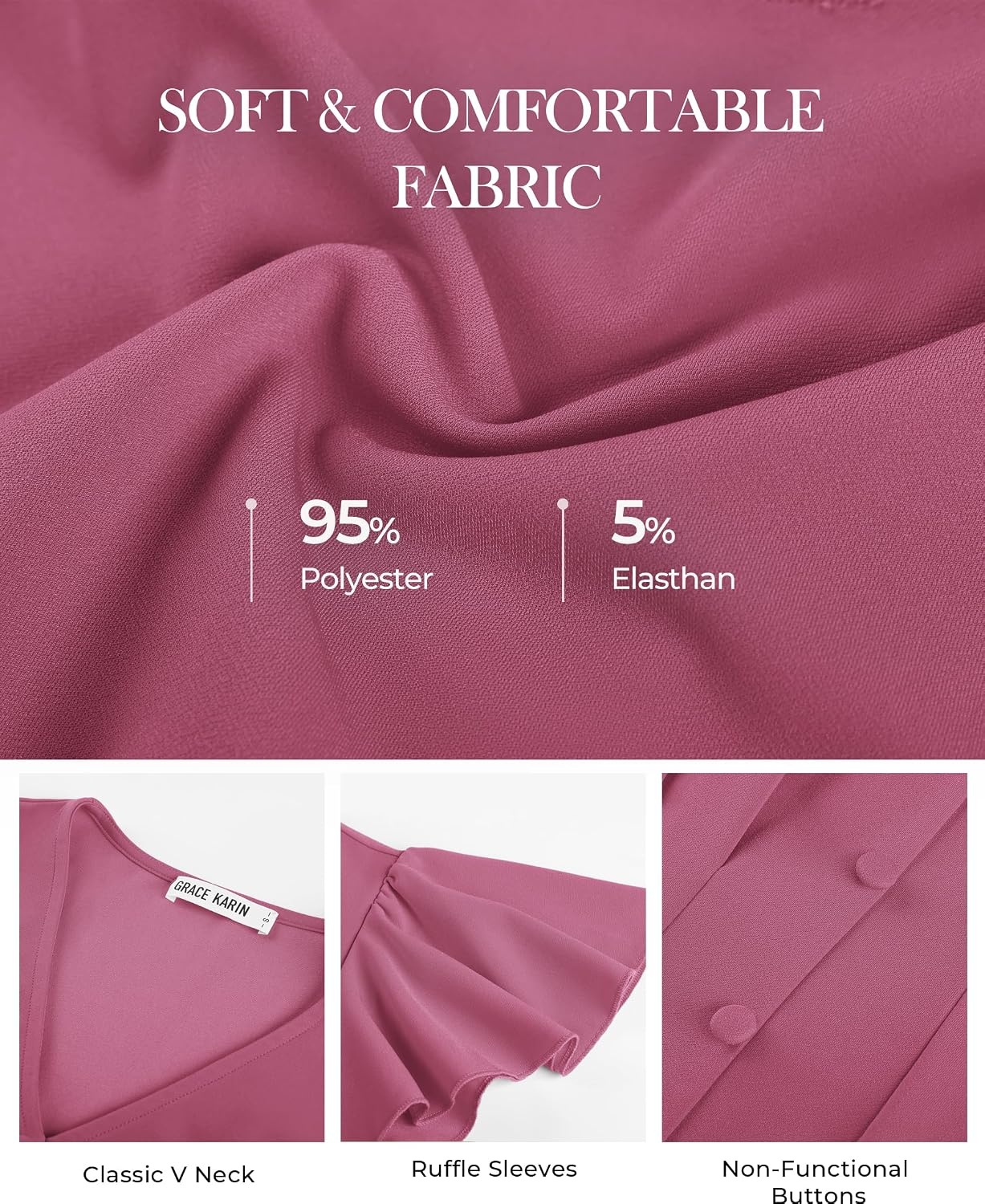 image:imageGRACE KARIN Womens Summer Blouses Dressy Casual Ruffle Peplum Tops V Neck Flutter Sleeve Shirts Summer Fashion Outfits Business Work TopsLight Fuchsia