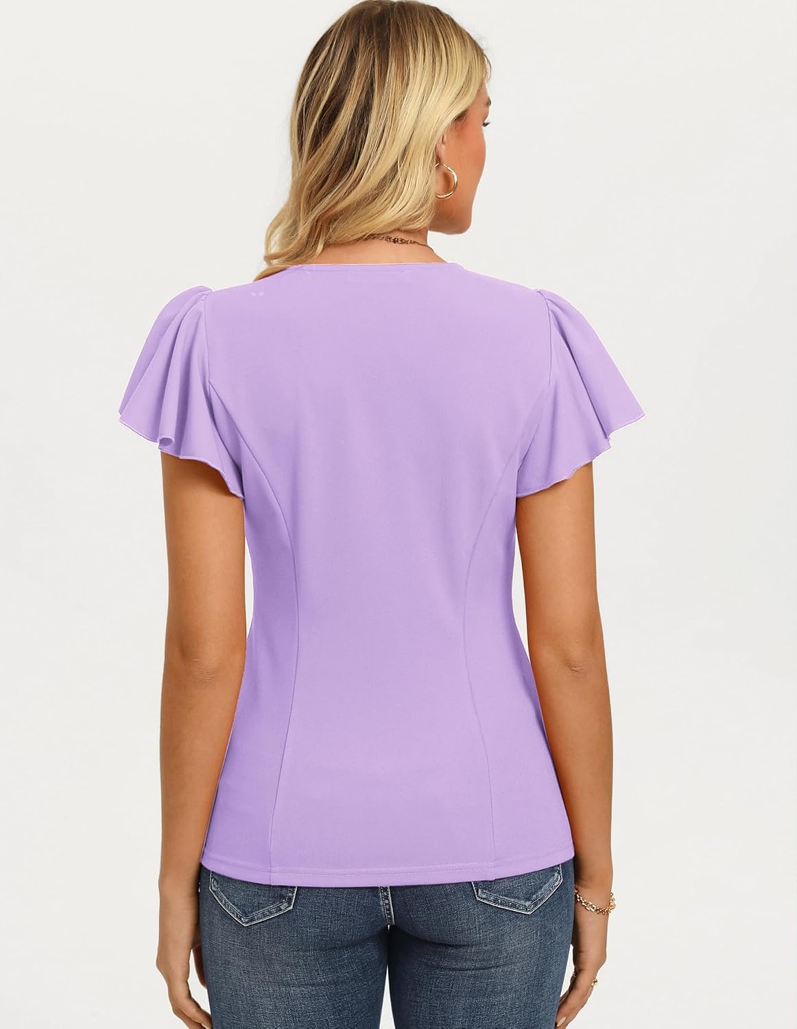 image:imageGRACE KARIN Womens Summer Blouses Dressy Casual Ruffle Peplum Tops V Neck Flutter Sleeve Shirts Summer Fashion Outfits Business Work TopsLight Purple