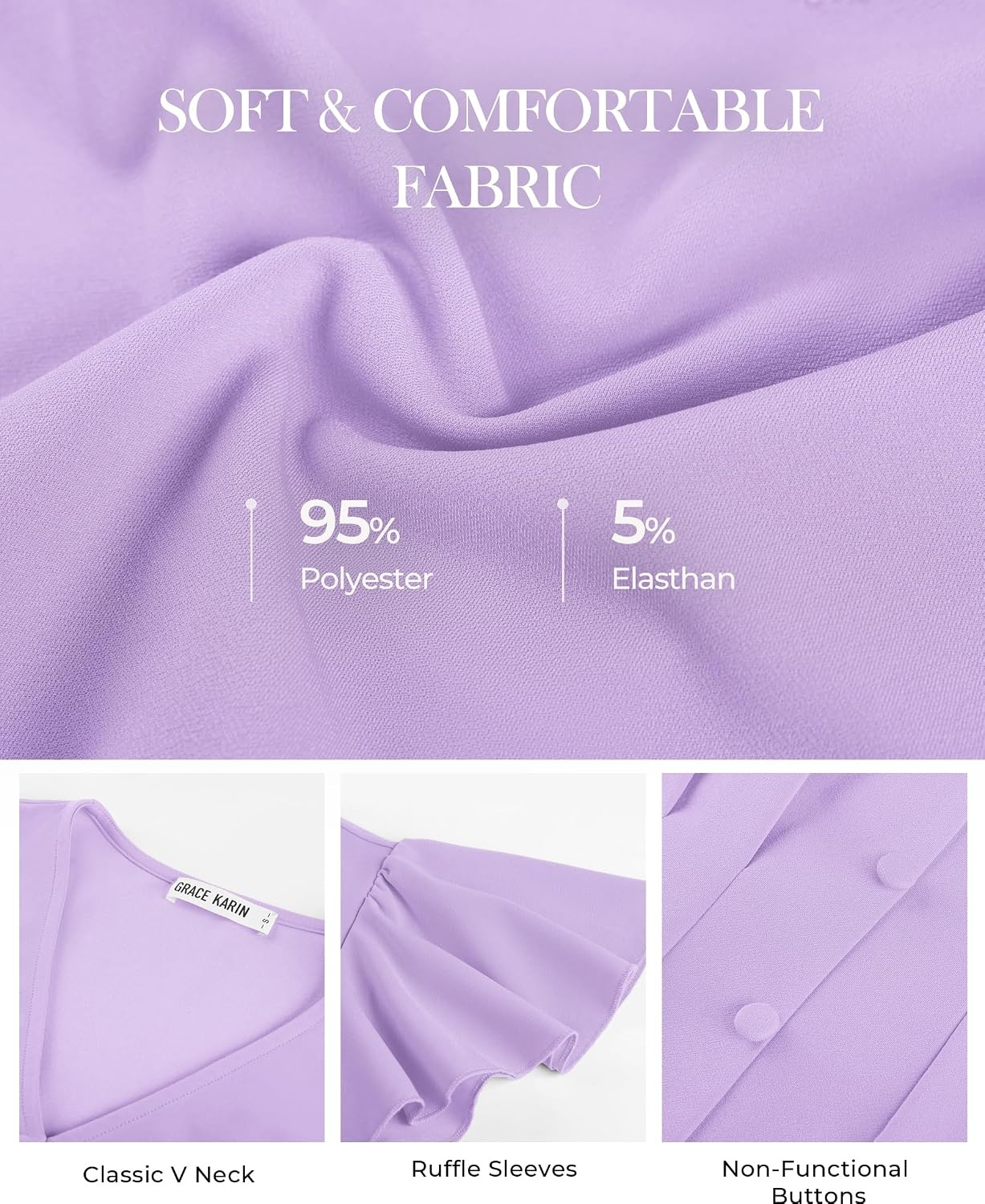 image:imageGRACE KARIN Womens Summer Blouses Dressy Casual Ruffle Peplum Tops V Neck Flutter Sleeve Shirts Summer Fashion Outfits Business Work TopsLight Purple