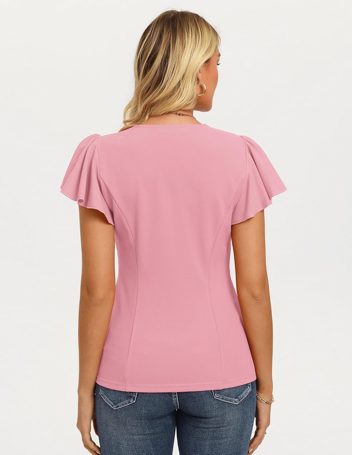 image:imageGRACE KARIN Womens Summer Blouses Dressy Casual Ruffle Peplum Tops V Neck Flutter Sleeve Shirts Summer Fashion Outfits Business Work TopsPink