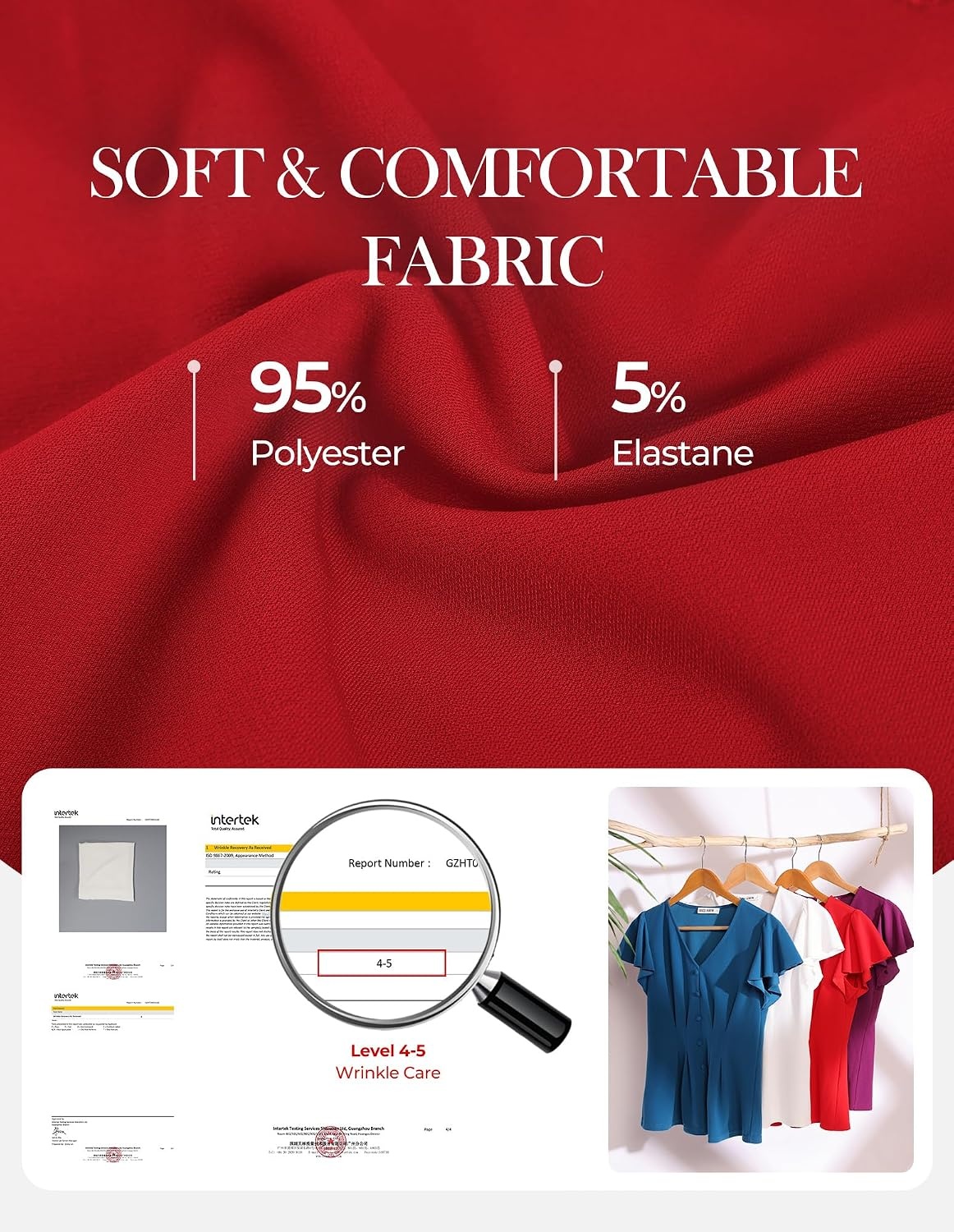 image:imageGRACE KARIN Womens Summer Blouses Dressy Casual Ruffle Peplum Tops V Neck Flutter Sleeve Shirts Summer Fashion Outfits Business Work TopsRed