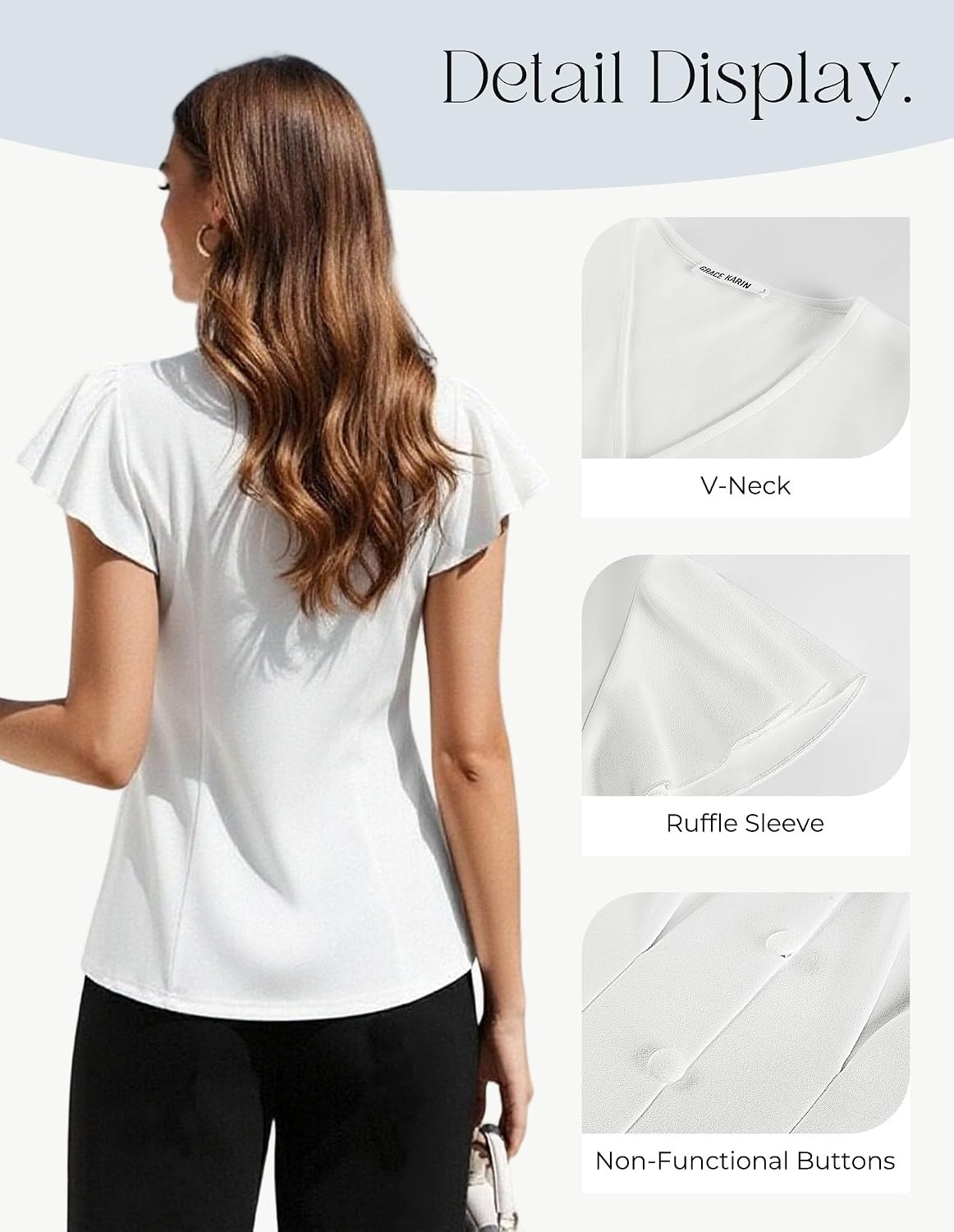 image:imageGRACE KARIN Womens Summer Blouses Dressy Casual Ruffle Peplum Tops V Neck Flutter Sleeve Shirts Summer Fashion Outfits Business Work TopsWhite