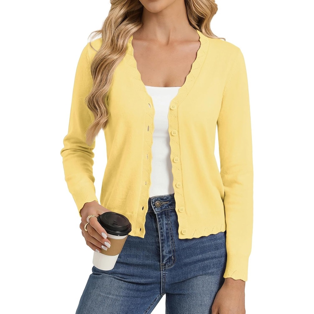 image:imageGRACE KARIN Cardigan Sweaters for Women Wool Blend Sweater Fall Fashion Button UpLong Sleeve V Neck Open FrontSoft KnitDressy Cropped ShrugsSummer Fall ClothesBusiness Casual Teacher OutfitsLight Yellow