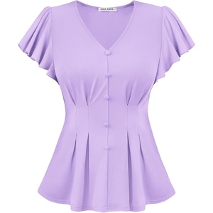 GRACE KARIN Womens Summer Blouses Dressy Casual Ruffle Peplum Tops | V Neck Flutter Sleeve Shirts, Summer Fashion Outfits, Business Work Tops(Light Purple)