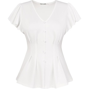 GRACE KARIN Womens Summer Blouses Dressy Casual Ruffle Peplum Tops | V Neck Flutter Sleeve Shirts, Summer Fashion Outfits, Business Work Tops(White)