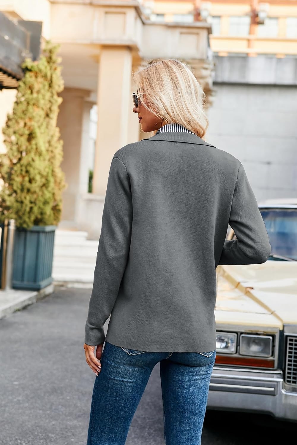 image:imageGRACE KARIN Cardigan Sweaters for Women Casual Knit Tops Button upOpen FrontLong Sleevewith PocketsLapel CollarWarmBusiness CasualDark Gray