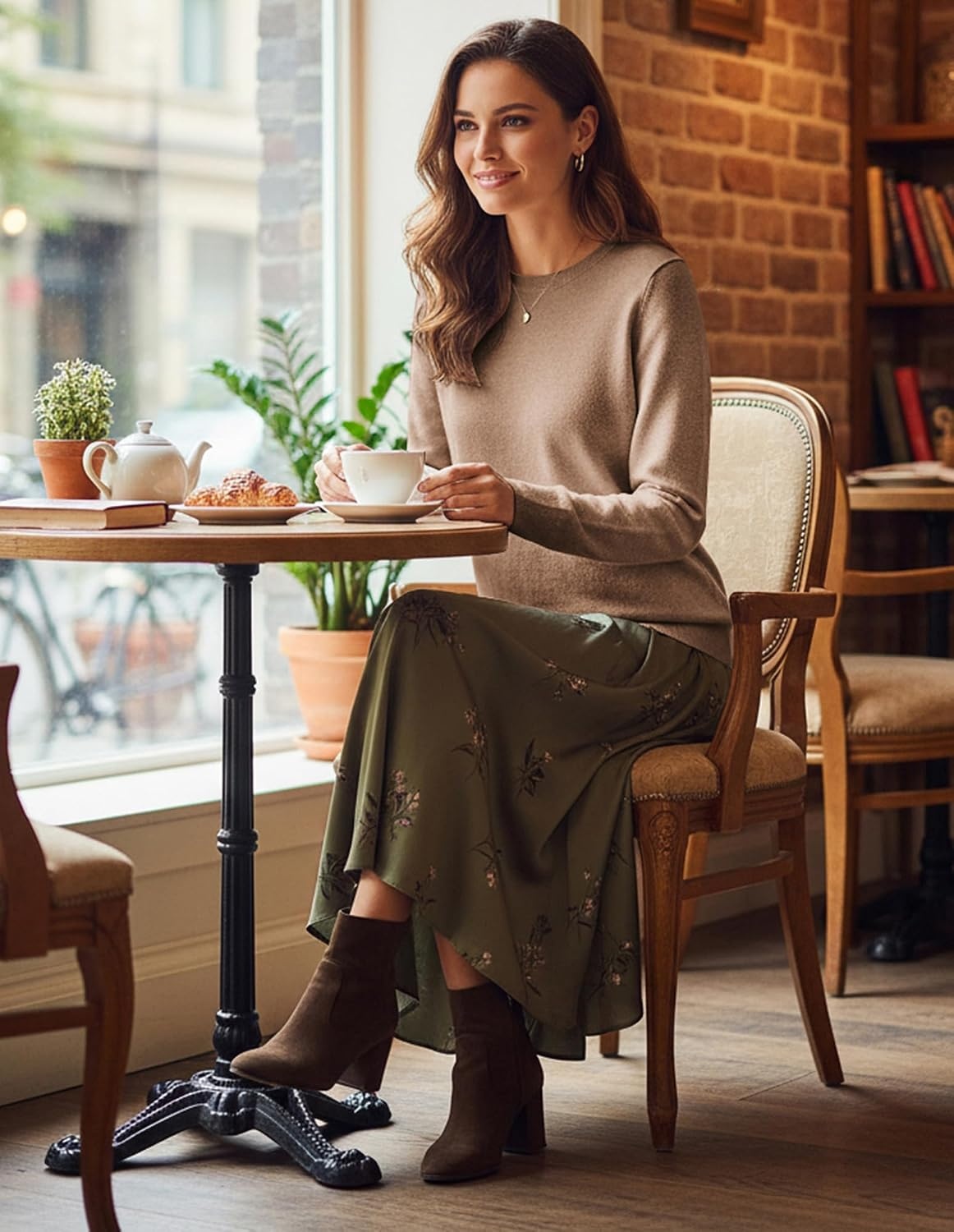 image:imageGRACE KARIN Cashmere Sweaters for Women Lightweight Merino Wool Sweater Cozy Fitted Pullover Fall Fashion 2026 with SocksKhaki