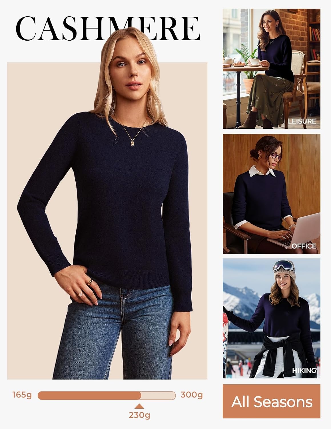 image:imageGRACE KARIN Cashmere Sweaters for Women Lightweight Merino Wool Sweater Cozy Fitted Pullover Fall Fashion 2026 with SocksNavy
