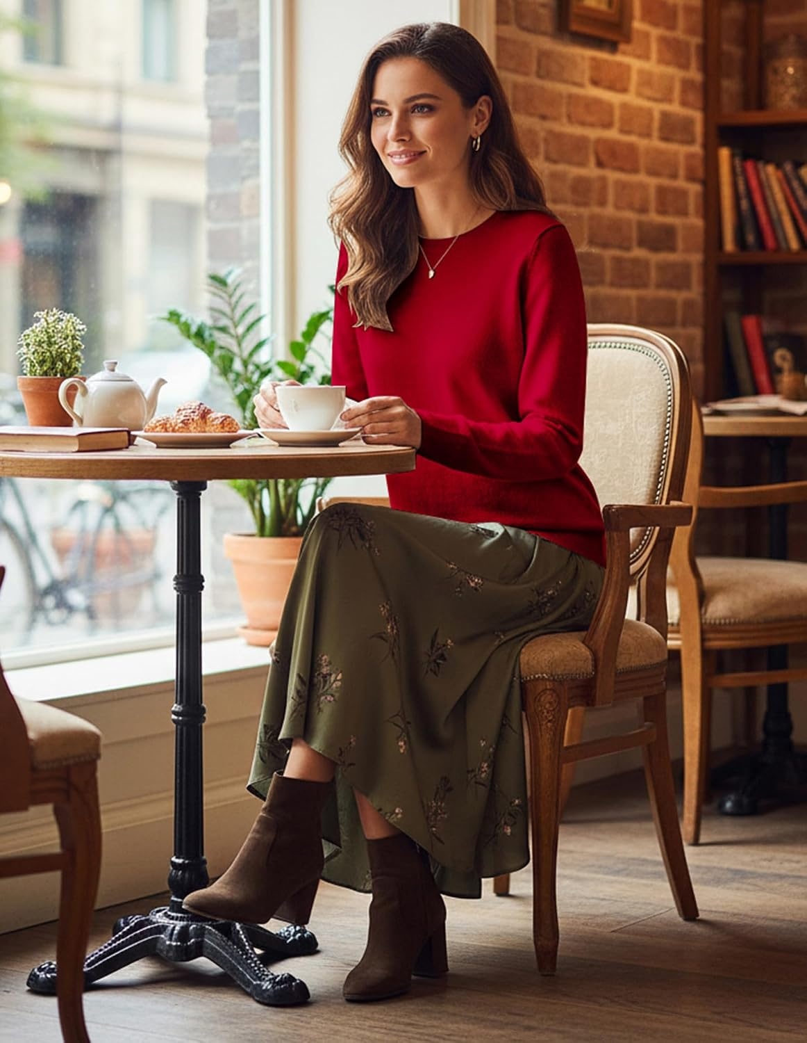 image:imageGRACE KARIN Cashmere Sweaters for Women Lightweight Merino Wool Sweater Cozy Fitted Pullover Fall Fashion 2026 with SocksRed