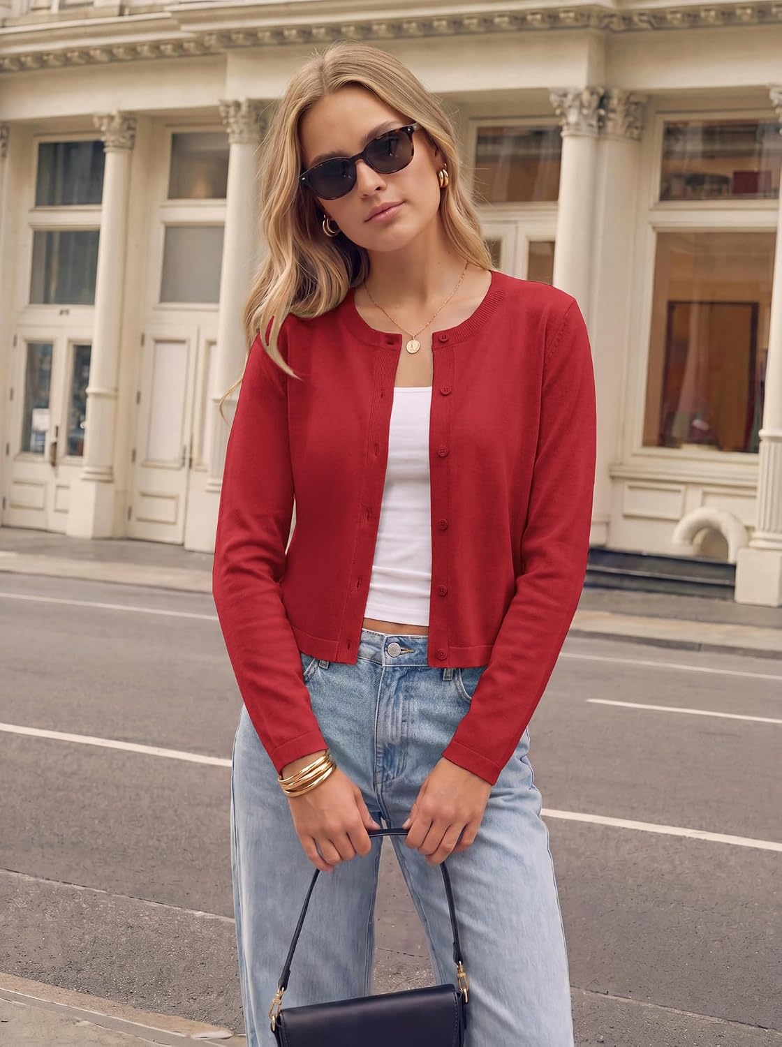 image:imageGRACE KARIN Cropped Cardigan Sweaters for Women Cotton Bolero Shrugs for Dresses Summer Fall Fashion Outfits Clothes 2026Red