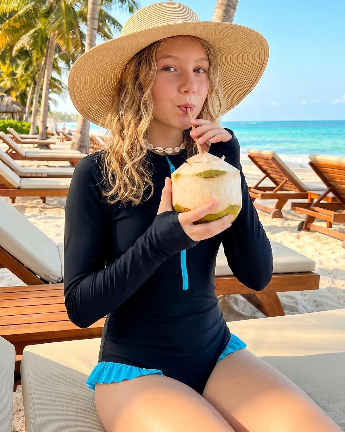 image:imageGRACE KARIN Girls One Piece Swimsuits Long Sleeve Bathing Suits Swimwear 514YBlack