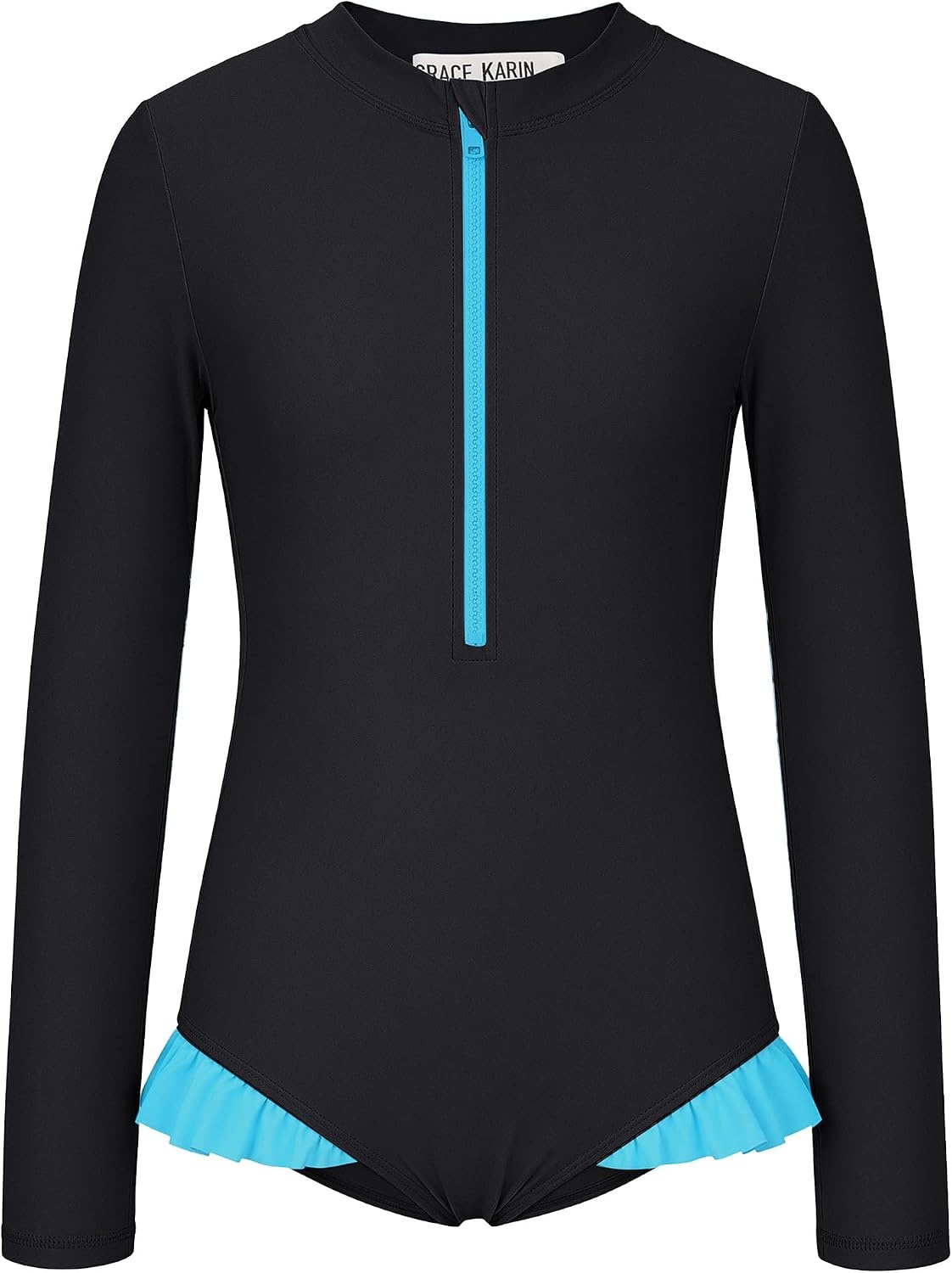 image:imageGRACE KARIN Girls One Piece Swimsuits Long Sleeve Bathing Suits Swimwear 514YBlack