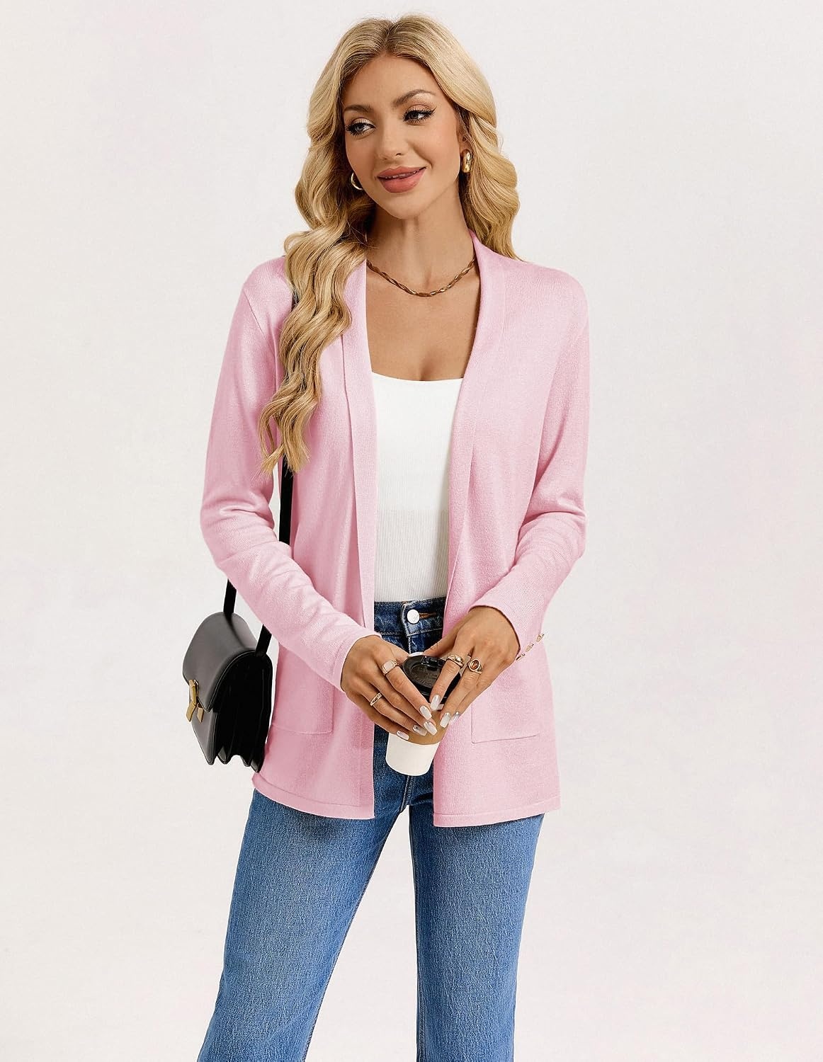 image:imageGRACE KARIN Long Cardigans for Women 2026 Business Casual Fall Fashion Lightweight Long Cardigan with Pockets Business Casual Outfits Soft Kint Lapel Blazer Jacket Early Fall FashionBlush Pink