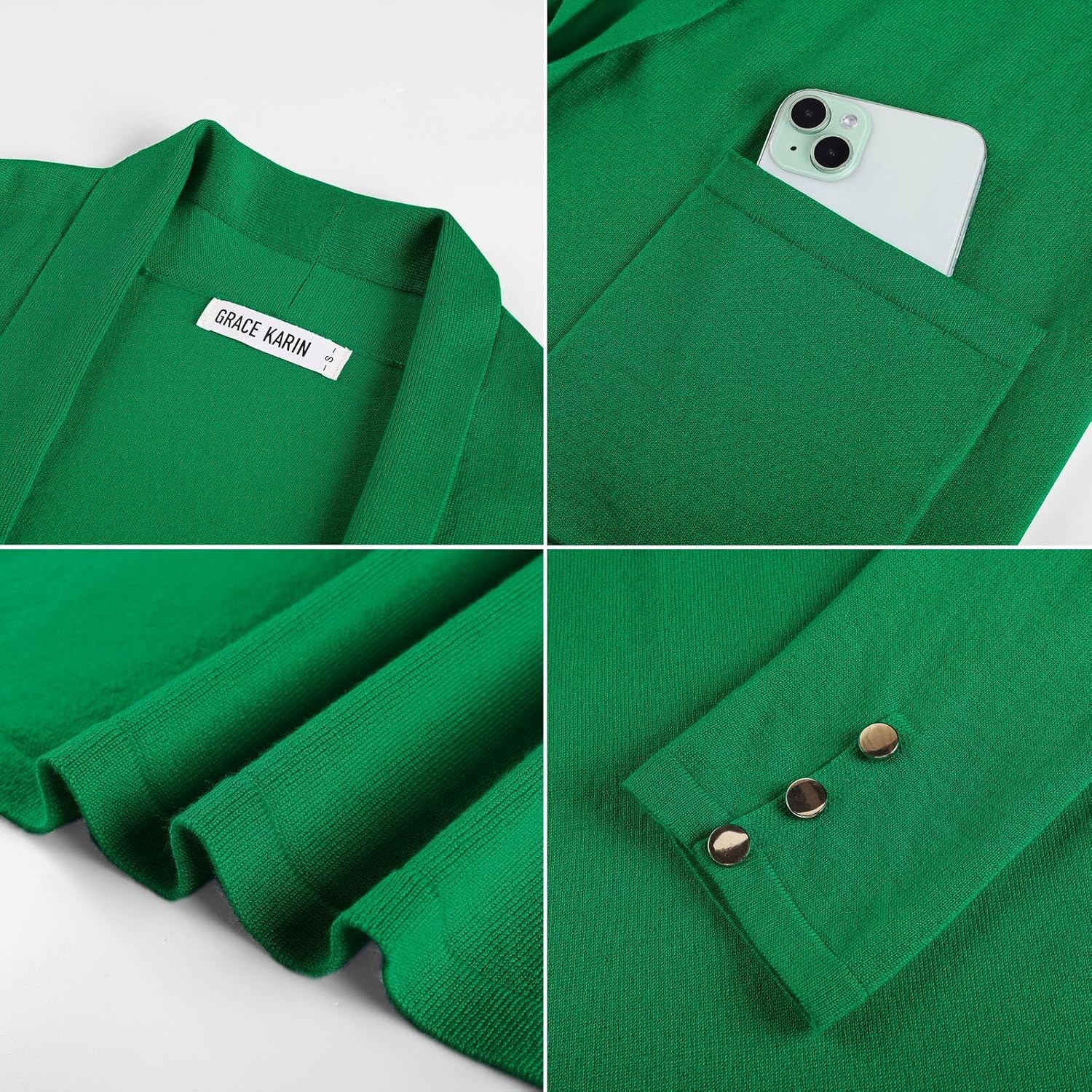 image:imageGRACE KARIN Long Cardigans for Women 2026 Business Casual Fall Fashion Lightweight Long Cardigan with Pockets Business Casual Outfits Soft Kint Lapel Blazer Jacket Early Fall FashionBright Green