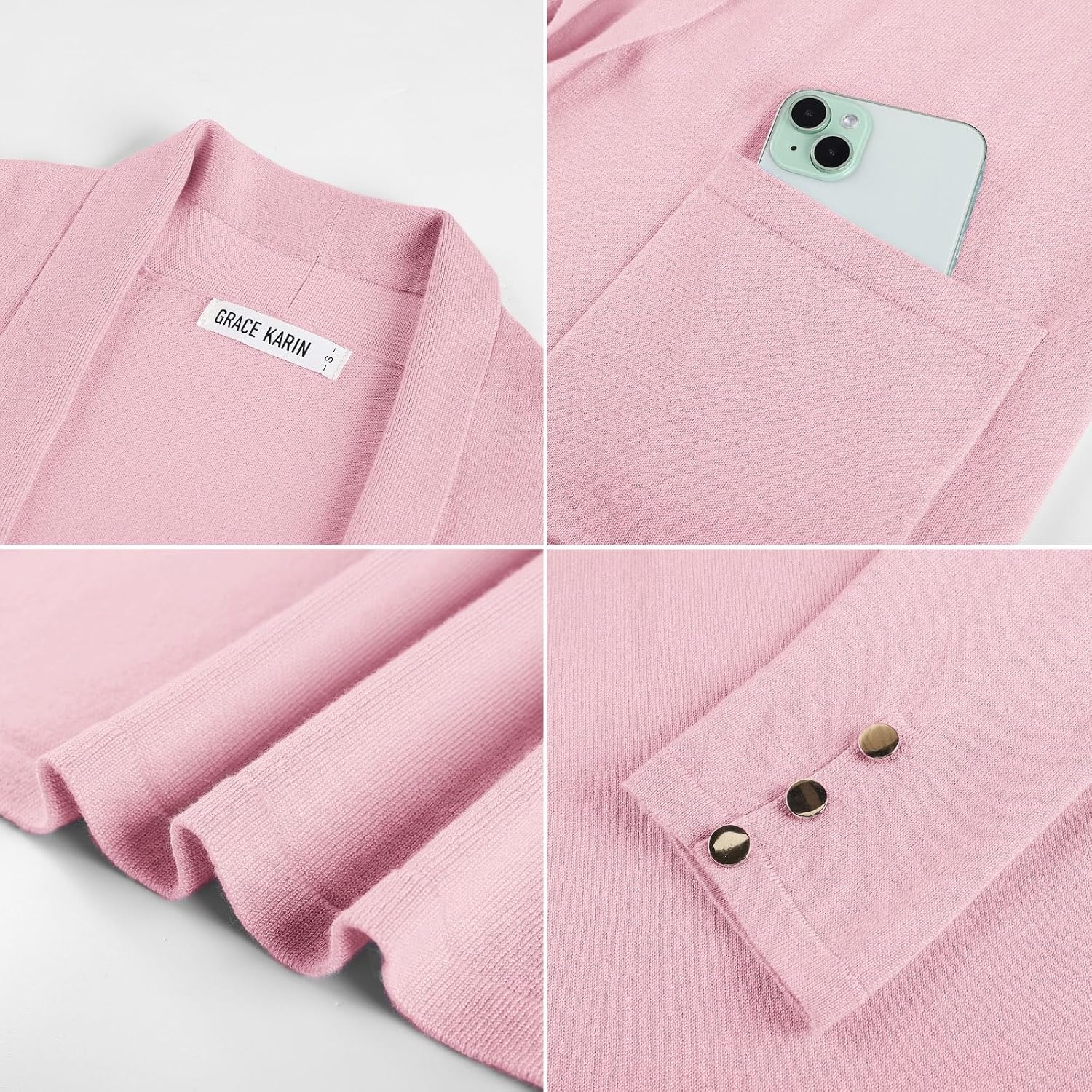 image:imageGRACE KARIN Long Cardigans for Women 2026 Business Casual Fall Fashion Lightweight Long Cardigan with Pockets Business Casual Outfits Soft Kint Lapel Blazer Jacket Early Fall FashionBlush Pink