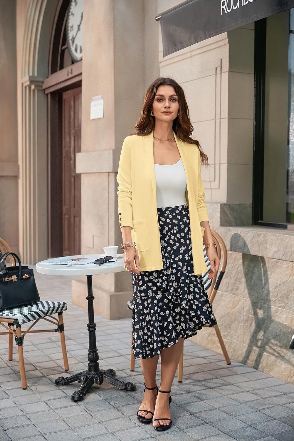 image:imageGRACE KARIN Long Cardigans for Women 2026 Business Casual Fall Fashion Lightweight Long Cardigan with Pockets Business Casual Outfits Soft Kint Lapel Blazer Jacket Early Fall FashionButter Yellow