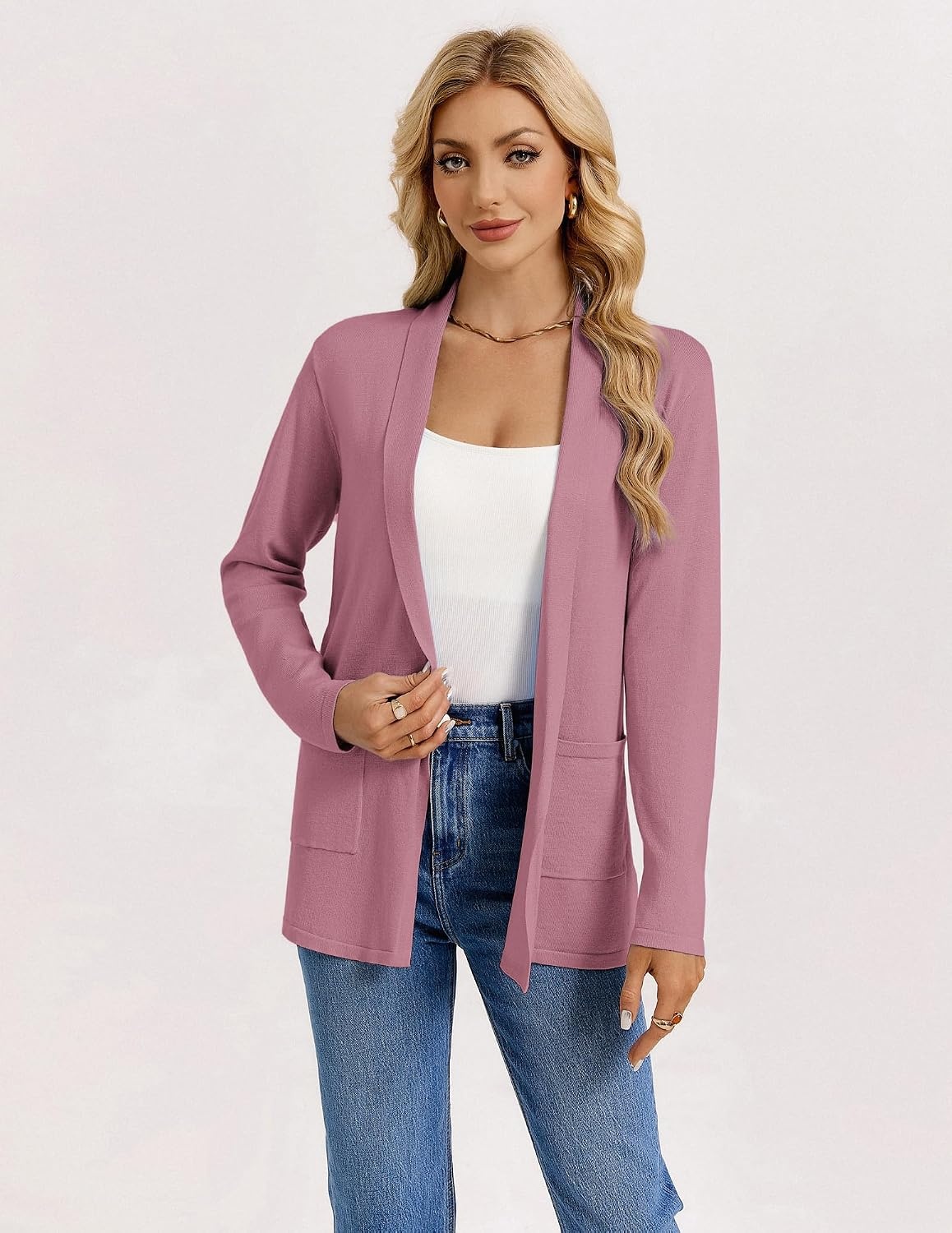 image:imageGRACE KARIN Long Cardigans for Women 2026 Business Casual Fall Fashion Lightweight Long Cardigan with Pockets Business Casual Outfits Soft Kint Lapel Blazer Jacket Early Fall FashionPuce