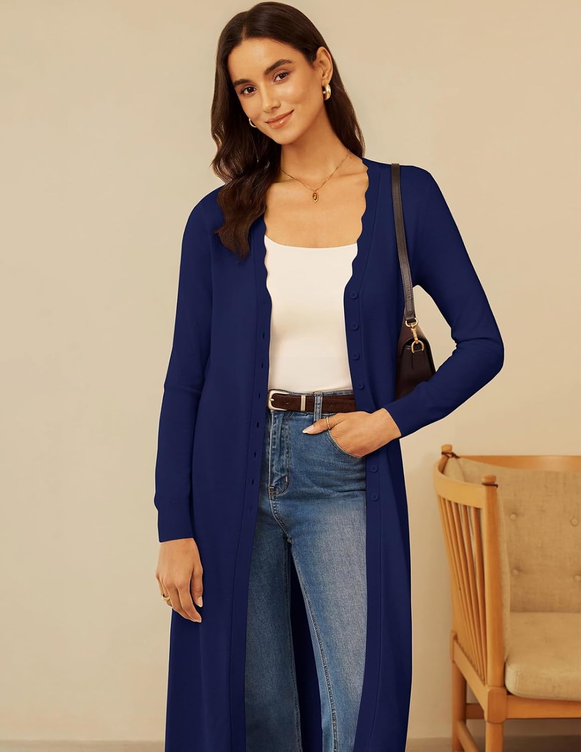 image:imageGRACE KARIN Long Cardigans for Women Button Down Maxi Sweater Dress V Neck Button Up Cute Scalloped Lightweight Long Sleeve Soft Knit Business Casual Outfits 2026 Fall Winter Trendy CoatNavy Blue