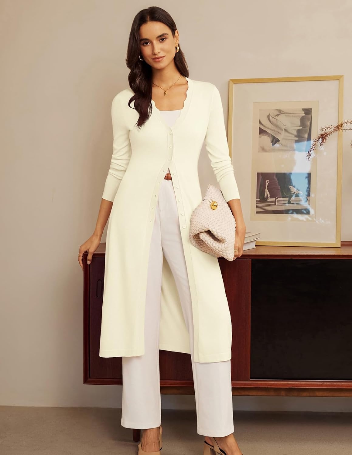 image:imageGRACE KARIN Long Cardigans for Women Button Down Maxi Sweater Dress V Neck Button Up Cute Scalloped Lightweight Long Sleeve Soft Knit Business Casual Outfits 2026 Fall Winter Trendy CoatBeige