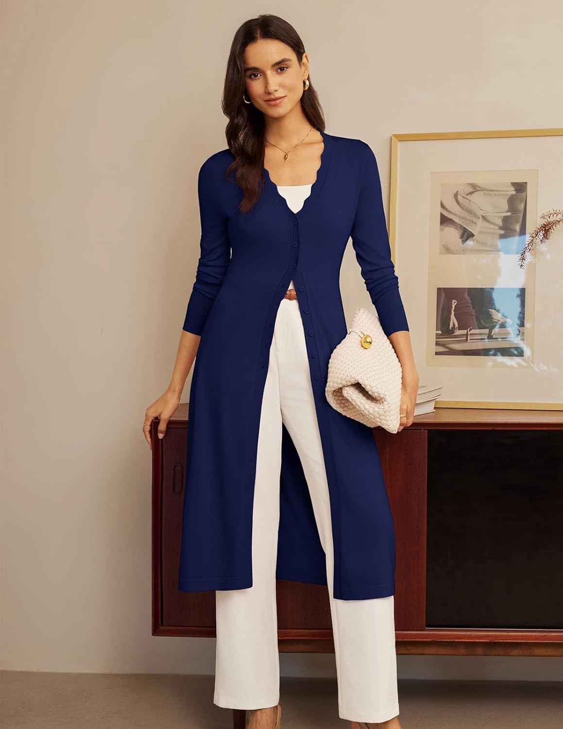 image:imageGRACE KARIN Long Cardigans for Women Button Down Maxi Sweater Dress V Neck Button Up Cute Scalloped Lightweight Long Sleeve Soft Knit Business Casual Outfits 2026 Fall Winter Trendy CoatNavy Blue