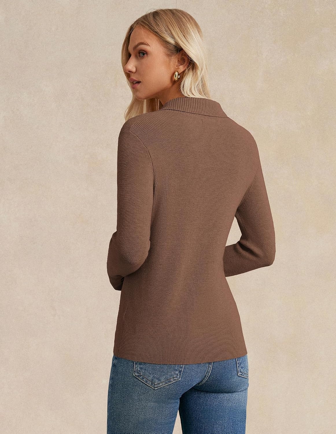 image:imageGRACE KARIN Women Fall Long Sleeve V Neck Collar Knit Pullover Sweaters Fall Fashion Dressy Casual Tops Trendy Business Casual Work Office Cozy Polo Shirts Teacher Outfits ClothesBrown